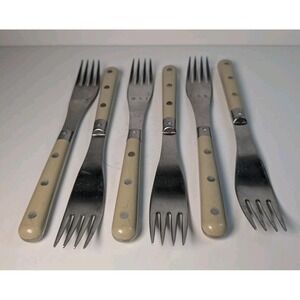 MCM Rowoco Retro Inox Theirs, France 4-Rivet Handles Stainless Forks Set Of 6